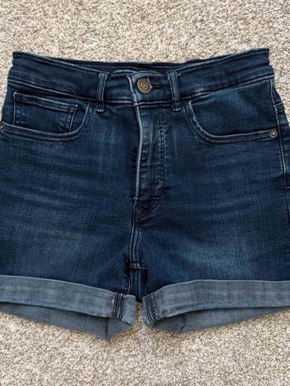Express Dark Blue Cuffed Denim Jean Shorts